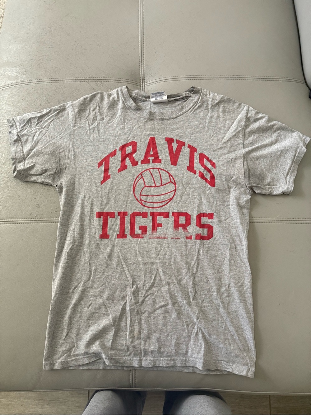 Champion Grey Short Sleeve Tee with Red Travis Tigers Graphic